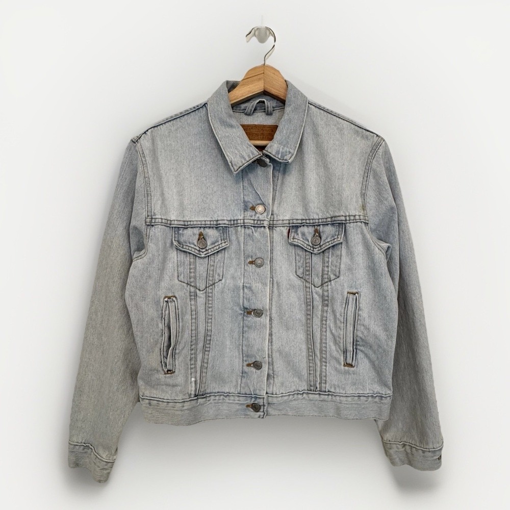 Vintage 90s Levis Denim  Jean Light Wash Blue Jacket‎ Womens M Trucker Chore USA